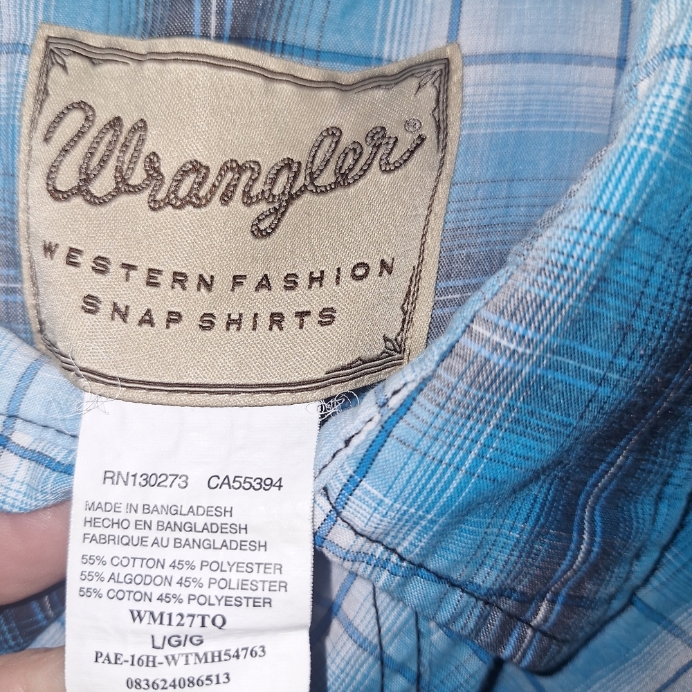 Wrangler Western Fasion Pearl Snap Buttons Shirt Mens Sz Large L Blue - Picture 3 of 5